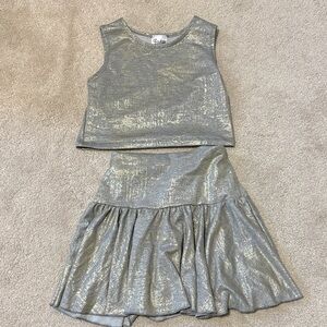 Random Hearts Gold Metallic Shimmering Silver Two-Piece Set- Size Medium
